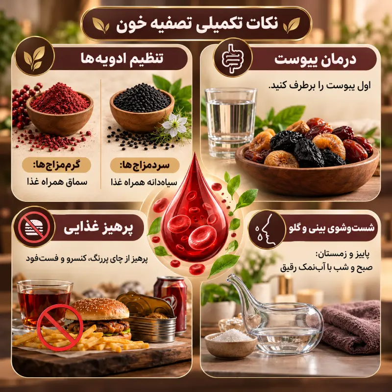 چند نکته تکمیلی برای به‌کارگیری روش تصفیه خون در طب سنتی